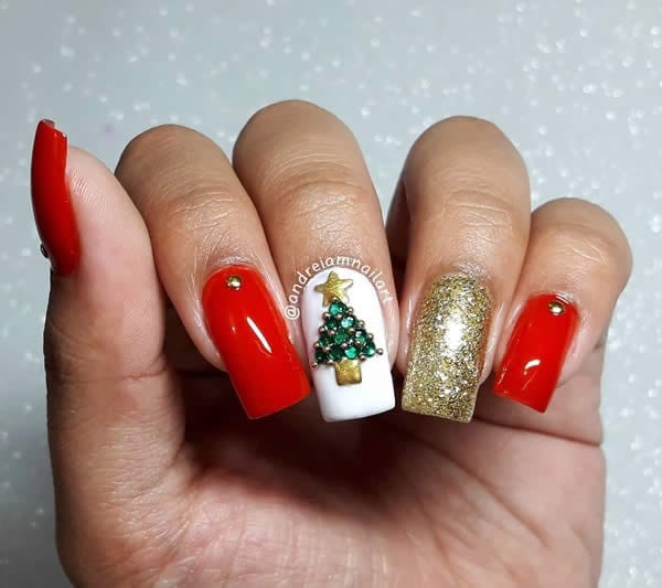 unhas decoradas árvore de natal