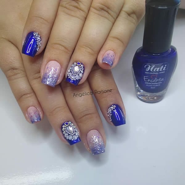 unhas decoradas lindas azul