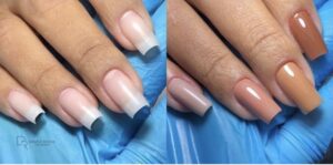 Unhas de gel antes e depois