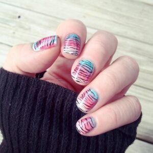 nails art animal print zebra rosa azul 
