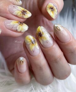 nails art realistic flowers flores realistas oriental amarelo 1