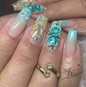 Unha Azul Unhas Decoradas encapsuladas